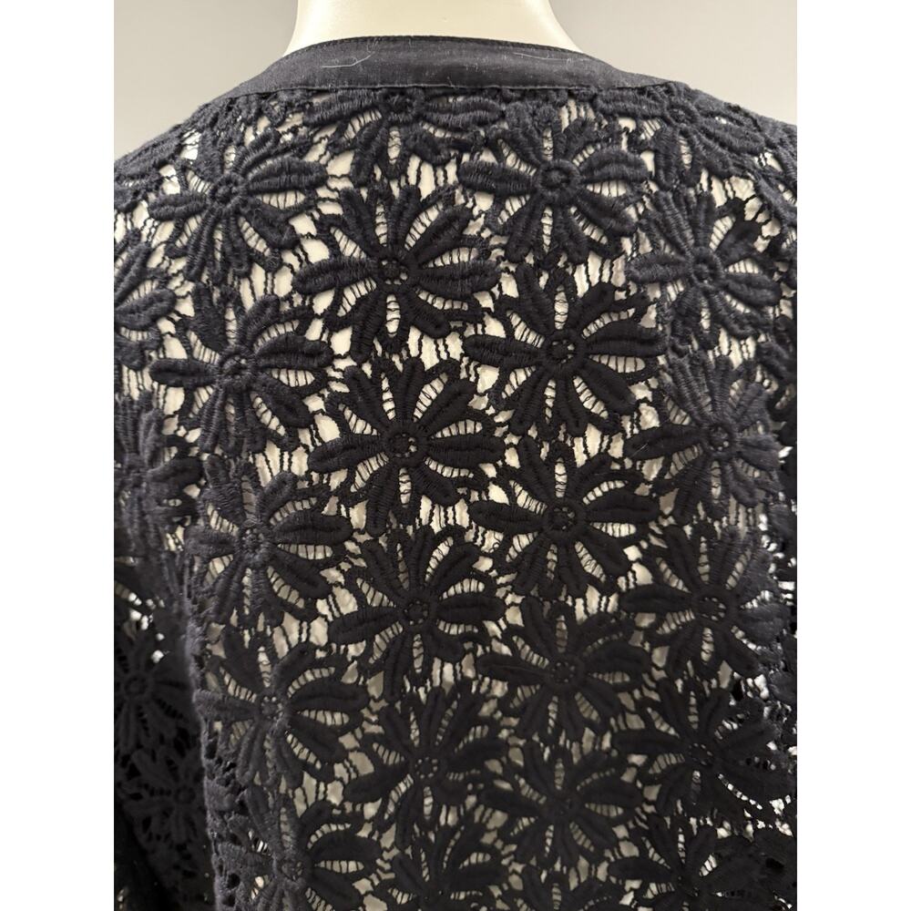 Women Black Crochet Lace Shrug Open Cardigan Knitted 3/4 Sleeve Boho Sz M/L - Picture 6 of 7
